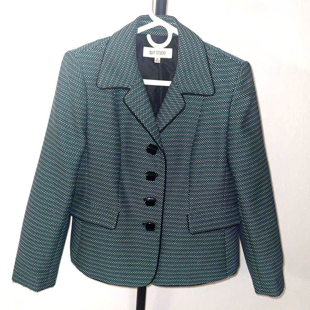 Teal and Black and white checkered blazer